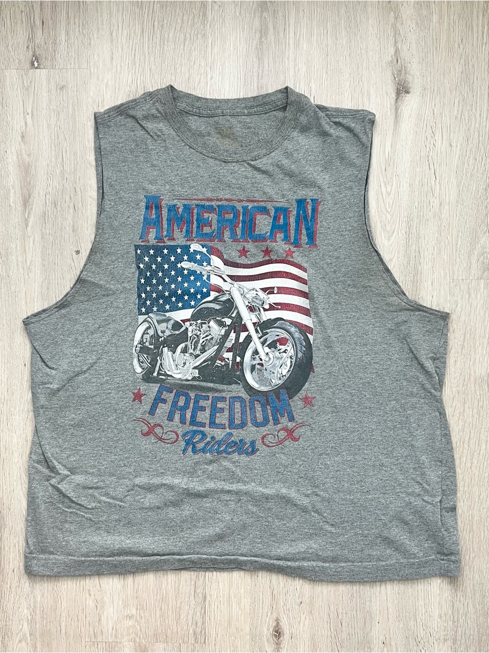 Vintage Y2K American Freedom Riders Machine Tank Top Mens L Gray Distressed Bike